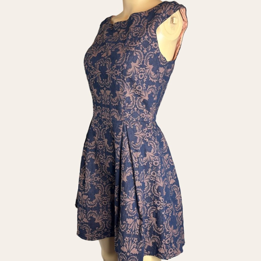 Addie|Fit & Flare Dress|Small|Brown Black|Knee Length|Sleeveless|Pleated|Cotton - Picture 3 of 15